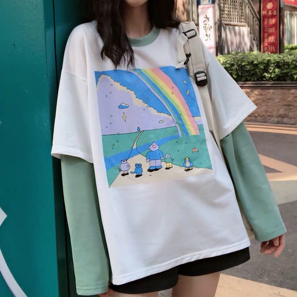 RAINBOW FAKE TWO PIECES SHIRT BY22601