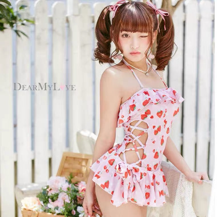 CUTE STRAWBERRY PASTEL PINK ONE-PIECES SWIMSUIT BY50090