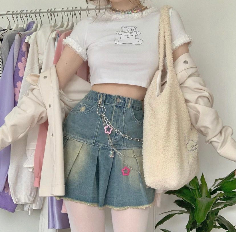 VINTAGE RETRO HIGH WAIST PLEATED DENIM SKIRT BY50016 aleeby