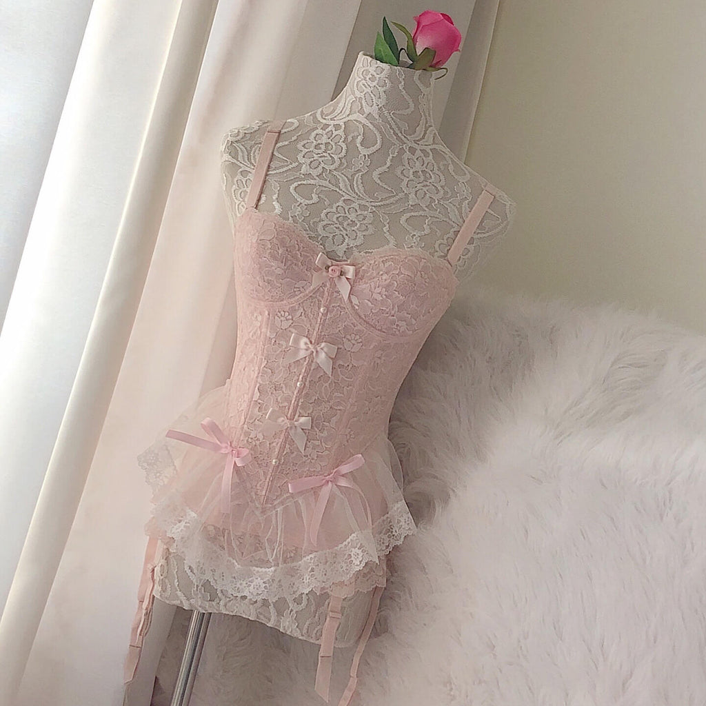 Pink lace bow girly croset BY3290