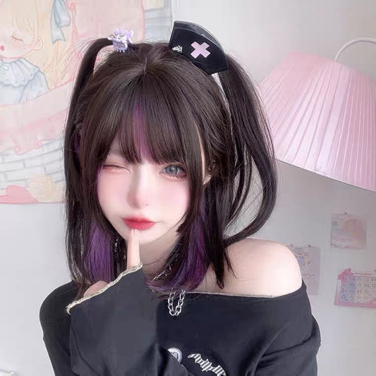 Ins jk purple black pick short straight wig BY7010