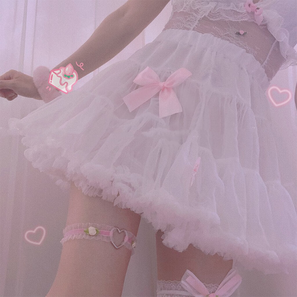 Pink girly floral cross thigh ring non slip sock clip BY3300
