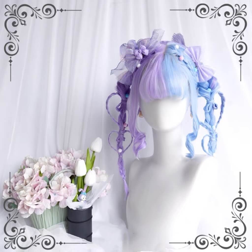 Dream pastel blue purple medium long straight wig BY5011