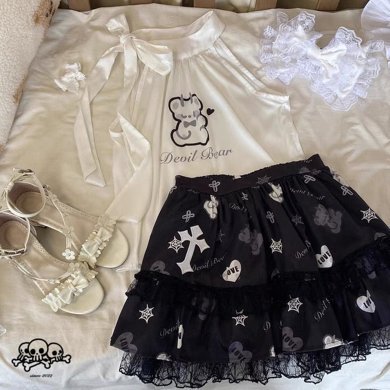 Sacrificial bear summer lace high waist skirt BY4090
