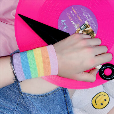 JAPANESE HARAJUKU INS RAINBOW STRIPE WRIST BAND BY77732