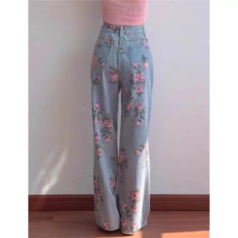 Ins sweet and spicy rose embroidered jeans BY7010