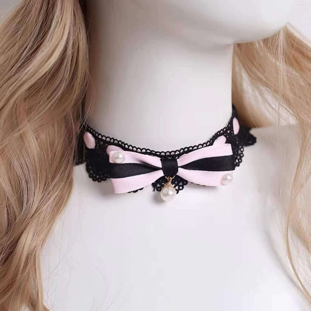sweet Lolita lace bow handmade collarbone Chain necklace BY9016