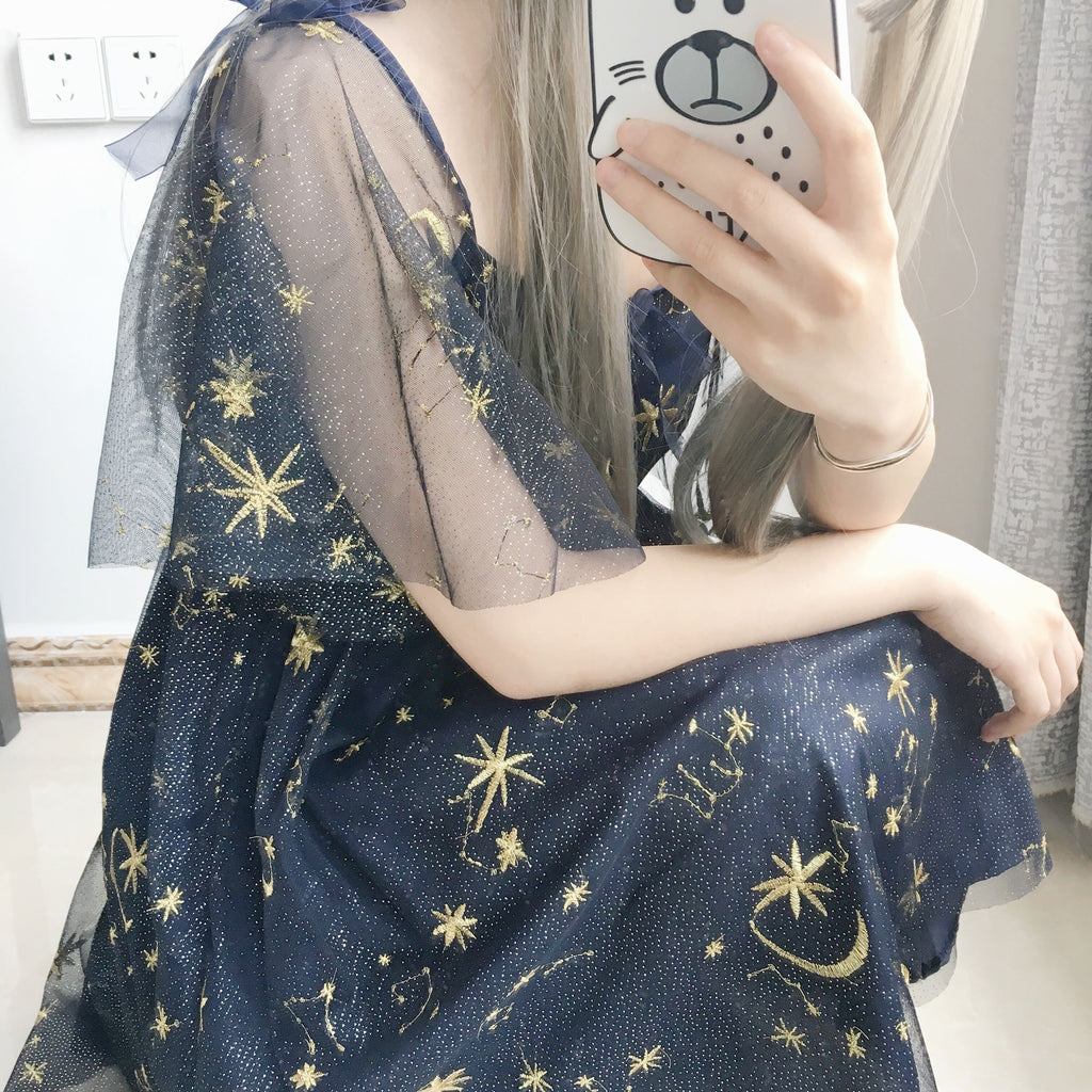 MOON EMBROIDERY BOW DRESS BY71114